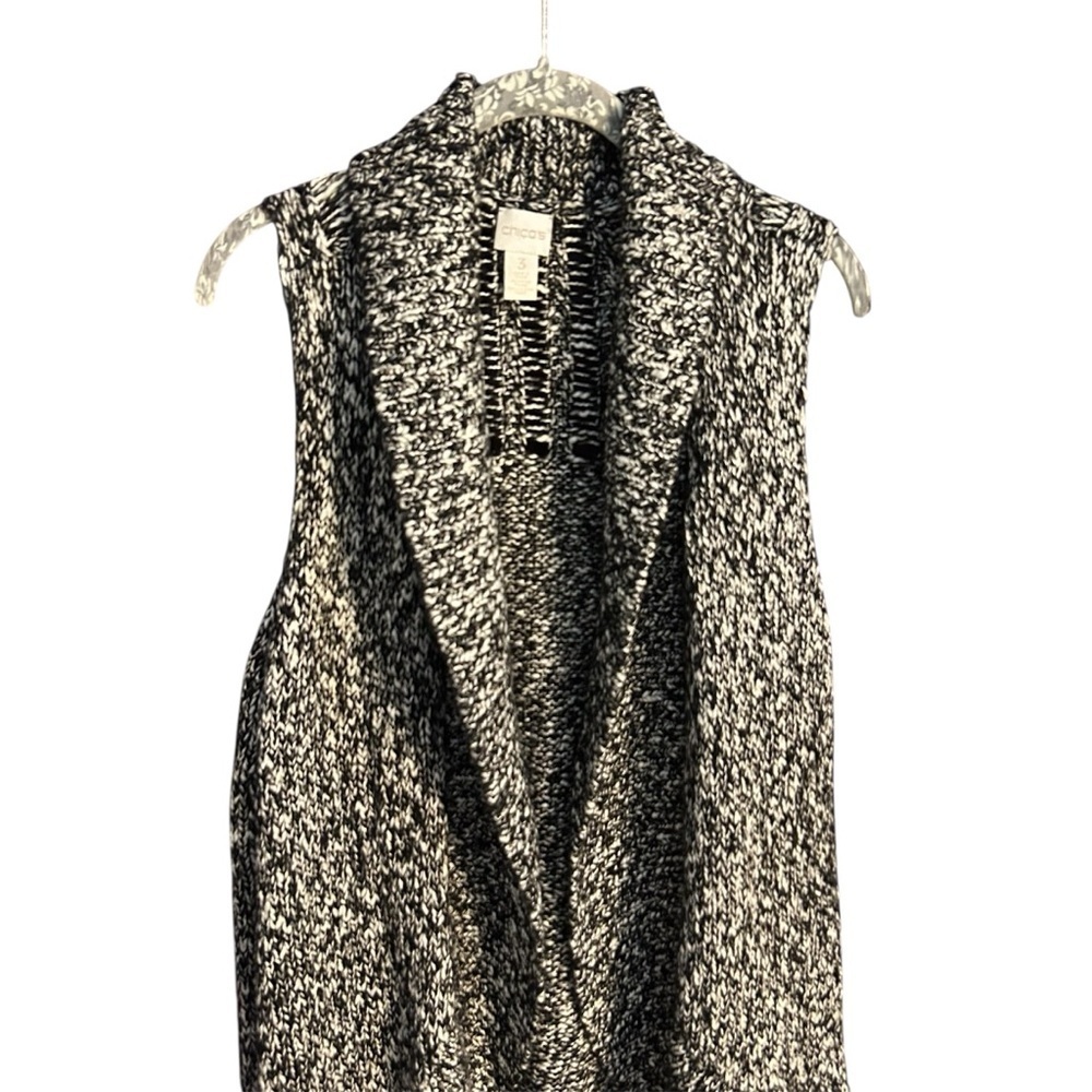 Chico’s Black White Knitted Sweater Sleeveless Vest Cardigan Sweater Size 3 - Picture 2 of 8